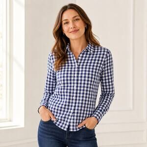 UNTUCKit Belleza Womens Long Sleeve Button Up Shirt Blue White Gingham Sz 4 NWT